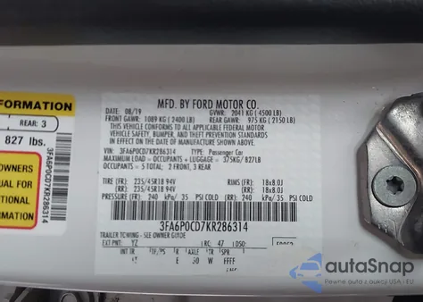 2019 Ford Fusion Sel from USA, damaged, VIN 3FA6P0CD7KR286314